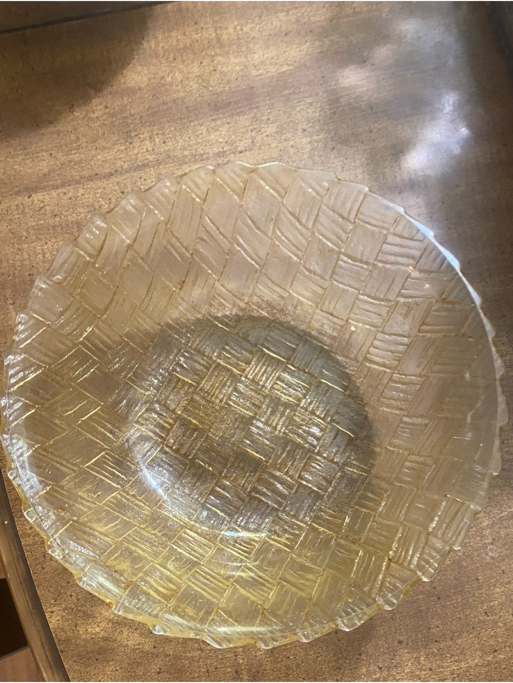 Textured Glass Serving Bowl in Pale Gold